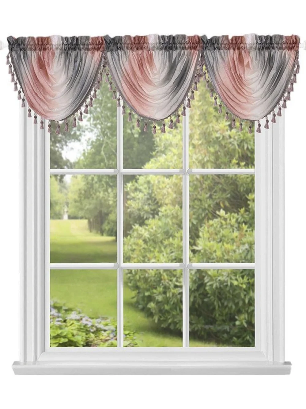 🩶🎀 Ombre 42 in. L Polyester Window Curtain Waterfall Valance in Blush Ombré 🎀🩶